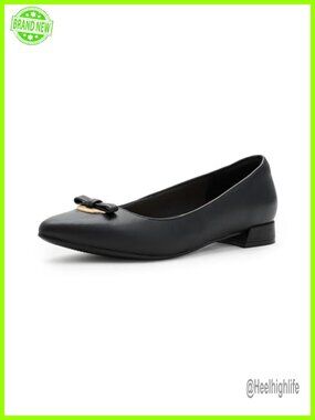 Leather Pointed Toe Kitten Heel Pump with Gold-Tone Hardware